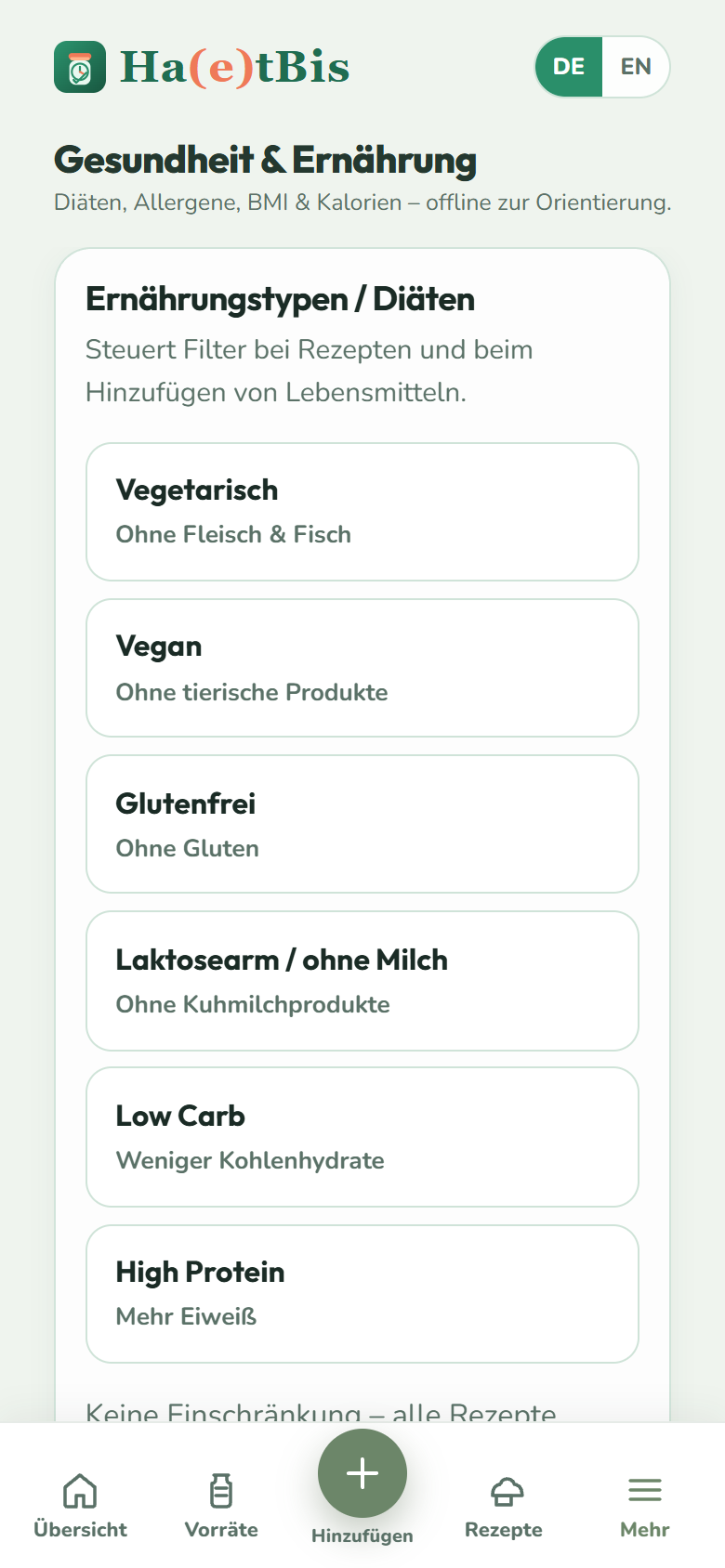 Screenshot: Gesundheit